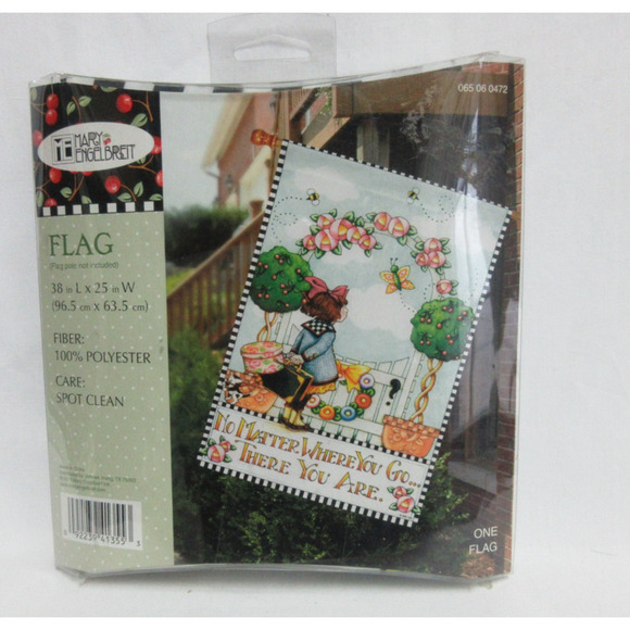 Mary Engelbreit NEW Lg Garden Flag Banner NO MATTER WHERE YOU GO...THERE YOU ARE - Picture 1 of 4